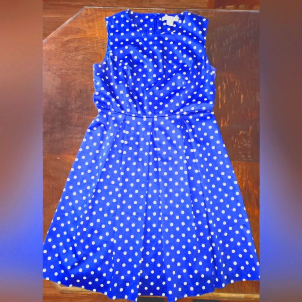 Liz Claiborne Blue and White Polka Dot Dress